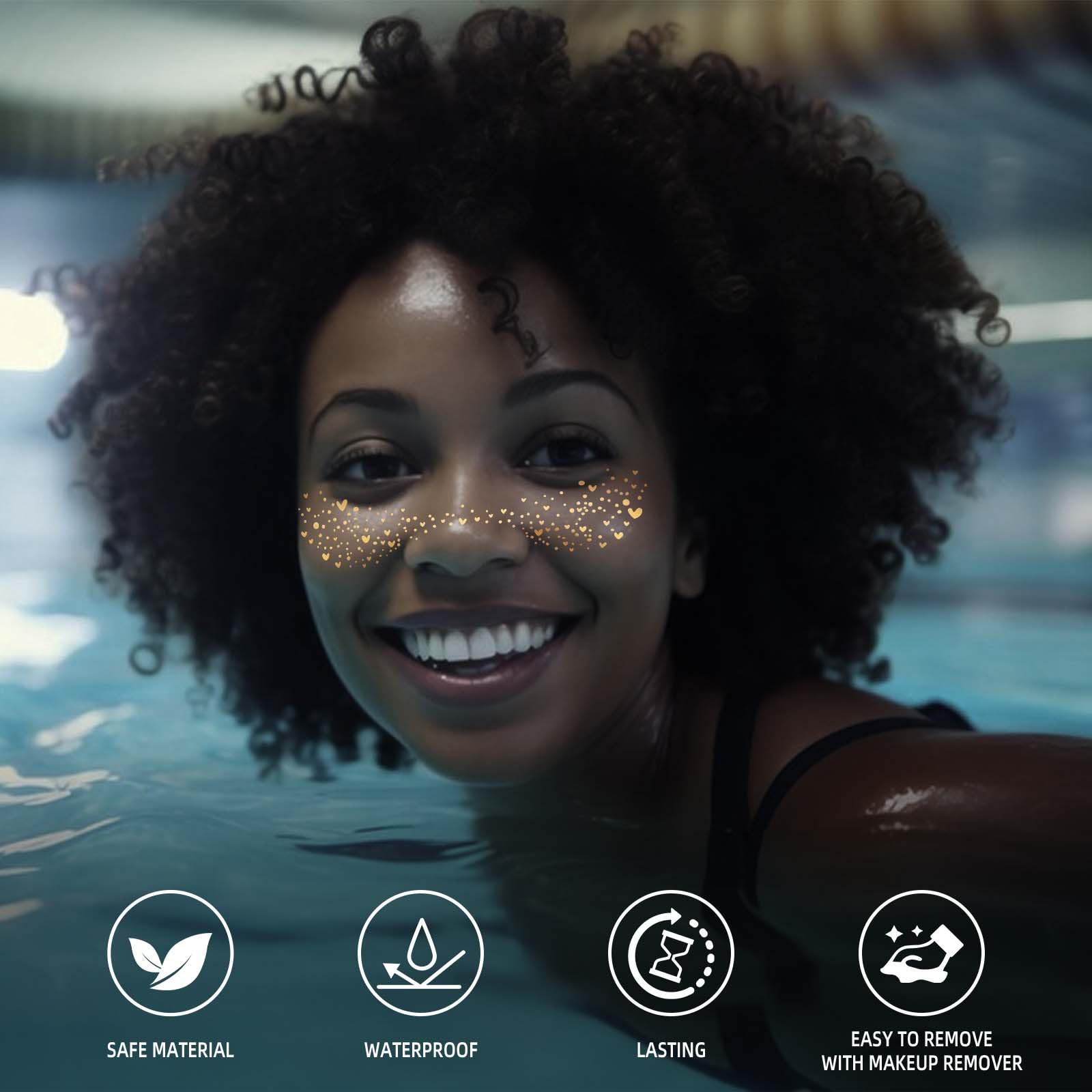 Makeup Patches - Gold Glitter Freckles Face Tattoo - Cosmetic Glitter For Face - Faux Freckles Waterproof - Temporary Tattoos- Cute Glitter Makeup Accessories for Women - 8 Pcs