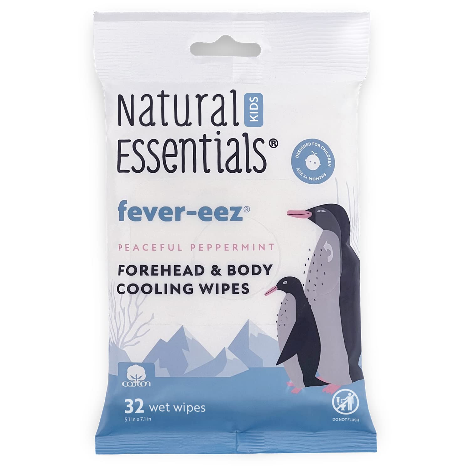 Natural Essentials Fever-eez Baby Fever Relief for Kids, Soothing Forehead & Body Wipes for Babies, Provide Immediate Cooling Sensation during Fevers, High Body Temperatures and Hot Flashes