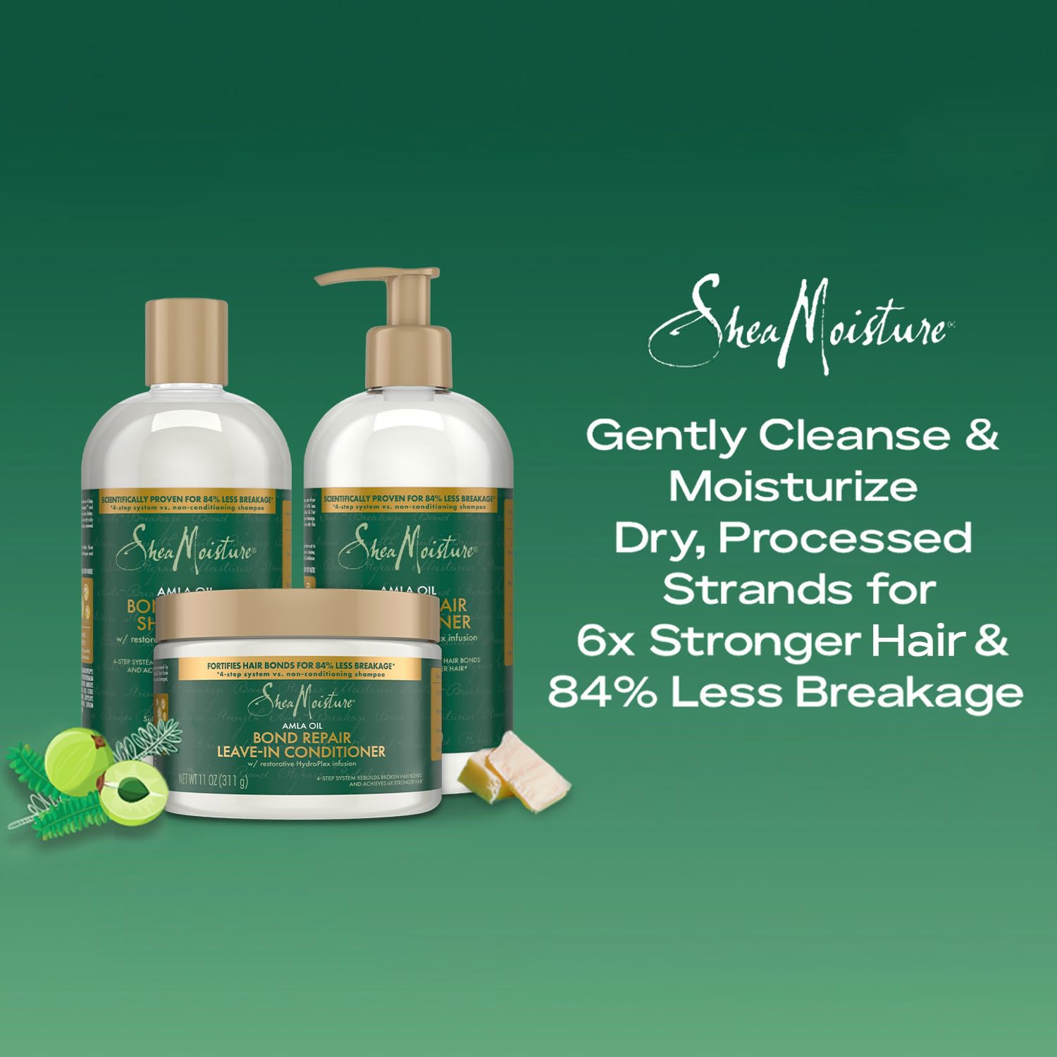 SheaMoisture Bond Repair Shampoo, Conditioner & Leave-In Bundle – Amla Oil Treatment for Dry, Damaged Hair, Anti-Frizz Products for Curly Hair