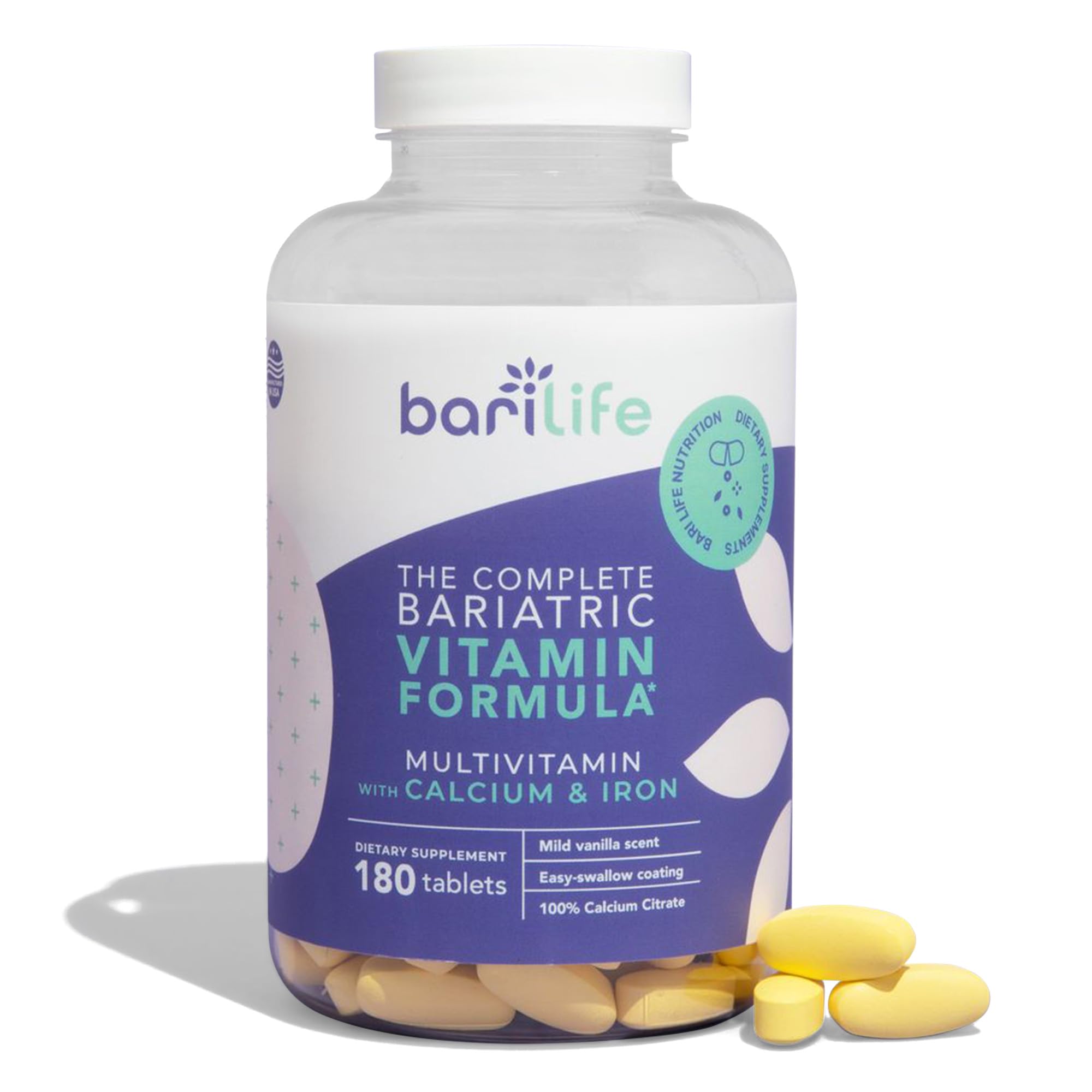 Bari Life Complete Bariatric Multivitamin Non-chewable Tablet w/Calcium Citrate and Iron - 180 Tablets/Bottle