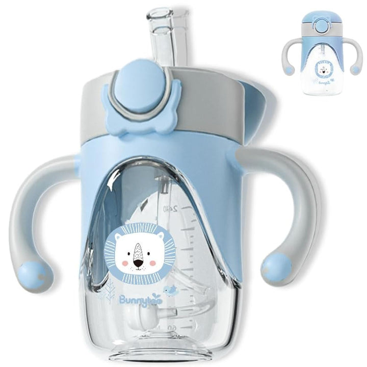 Bunnytoo Baby Sippy Cup with Weighted Straw for Infants 6-12 Months, 8oz Toddler Drinking with Handles, BPA-Free, Transition Trainer for 1+ Year Old (Blue)