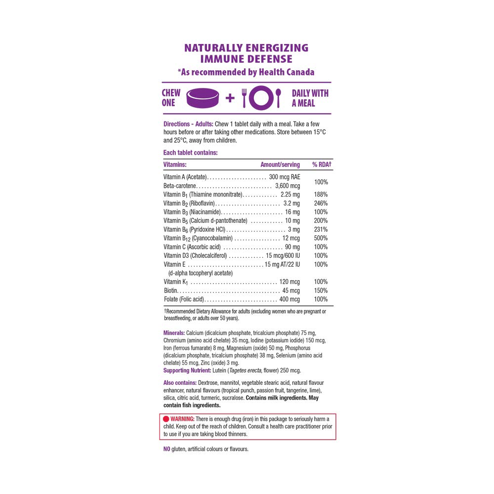 Jamieson 100% Complete Chewable Multivitamin for Adults Citrus Twist Multi, 60 chewable tablets