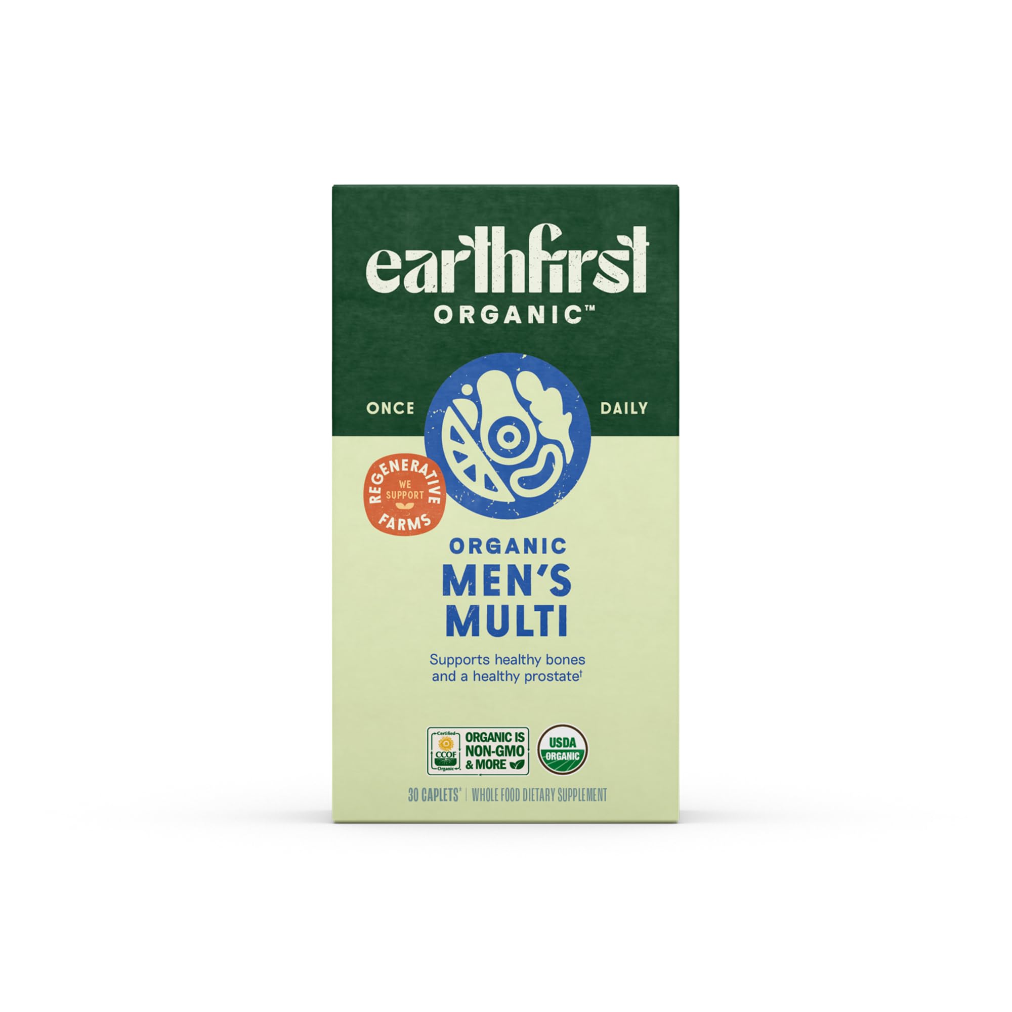 EarthFirst Organic Men’s Multi Once Daily, Men's Multivitamin, 19 Vitamins from Herbs & Superfoods, 30 Count