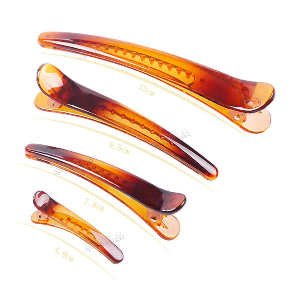12PCS Brown Plastic Metal Alligator Bows Hair Clips Professional Hairdressing Salon Hair Barrettes Duck Bill Teeth Hair Clips Non Slip band Clips (9.5CM)