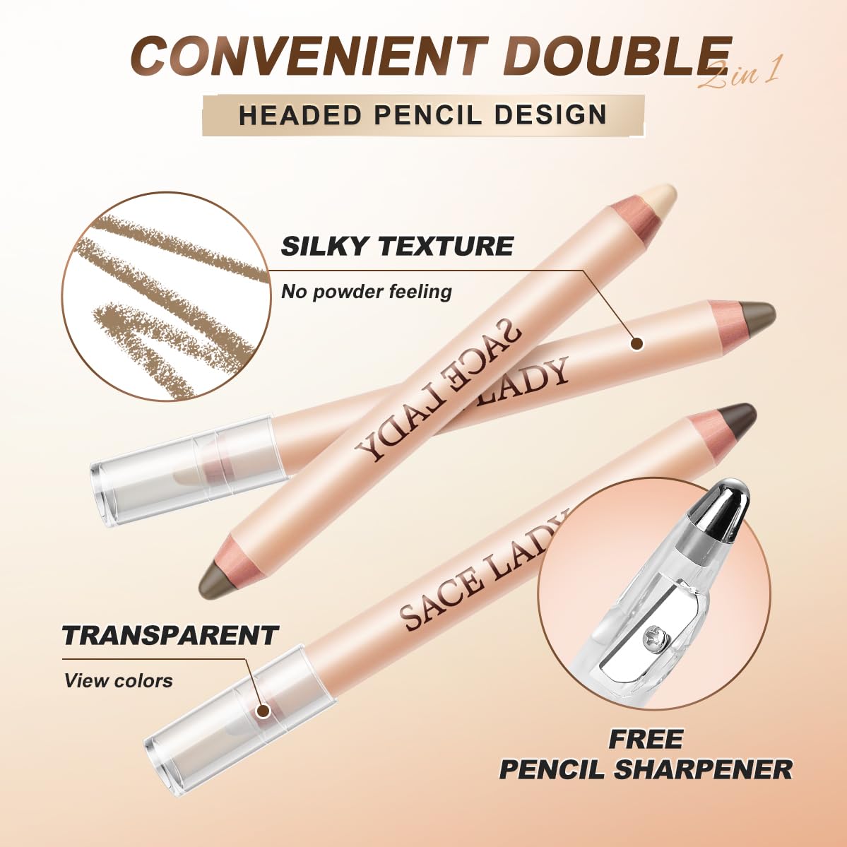 SACE LADY Double-Headed Highlighter Contour Pencil, Silky Smooth Highlight Bronzer Pen Easy Reshape Scuplt Bronze Face Makeup (02, 0.11Oz)