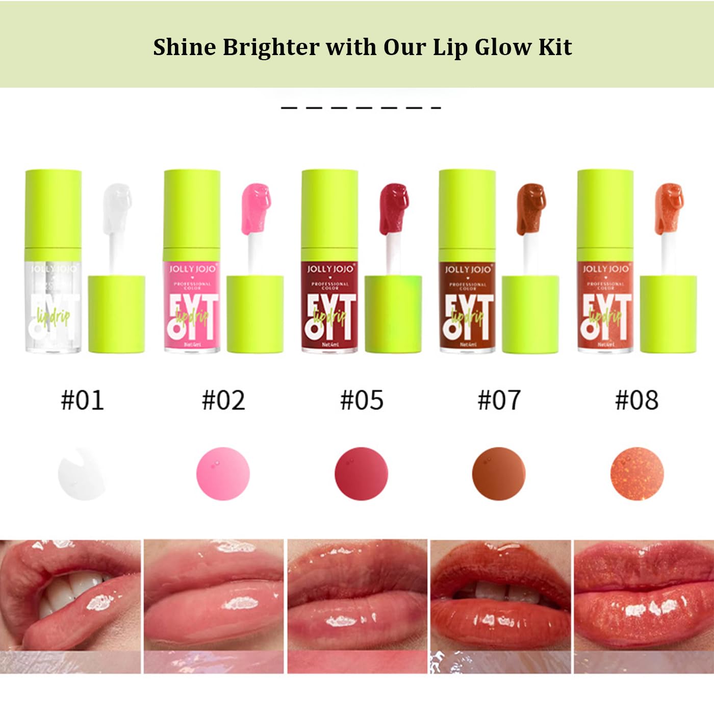 Lip Oil Pack- 5 Colors Tinted Lip Glow Oil Set Plumping Hydrating Transparent Lip Oil, Moisturizing Lip Gloss Set Gift for Girl Women Lip Makeup Care