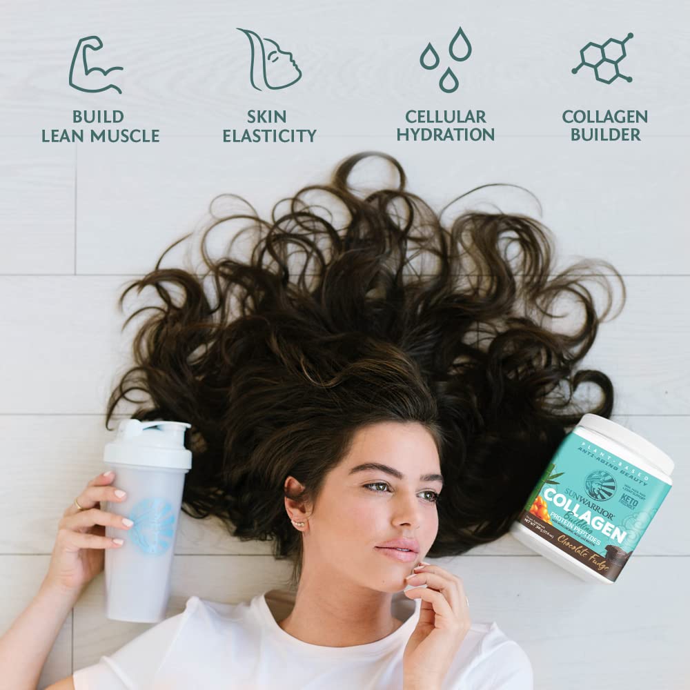 Sunwarrior Vegan Collagen Building Powder Protein Peptide with Biotin Vitamin C Hyaluronic Acid for Hair Skin Nail Dairy Free Gluten Free | Chocolate