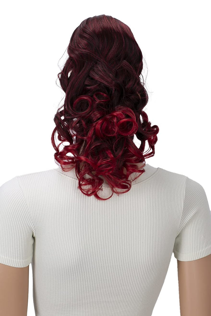 Prettyshop Hairpiece-Ponytail Red Mix # 1T3100 H16-2: Prettyshop 16 Or 20 Hair Piece Clip On Pony Tail Extension 2 In 1 Curled Wavy Heat-Resisting Red Mix # 1T3100 H16-2