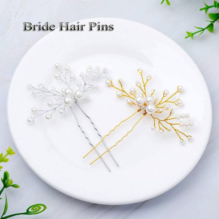 Artio Bride Wedding Pearl Hair Pins Girls Bridal Hair Accessories Hair Piece for Women and Girls 2PCS (Silver)