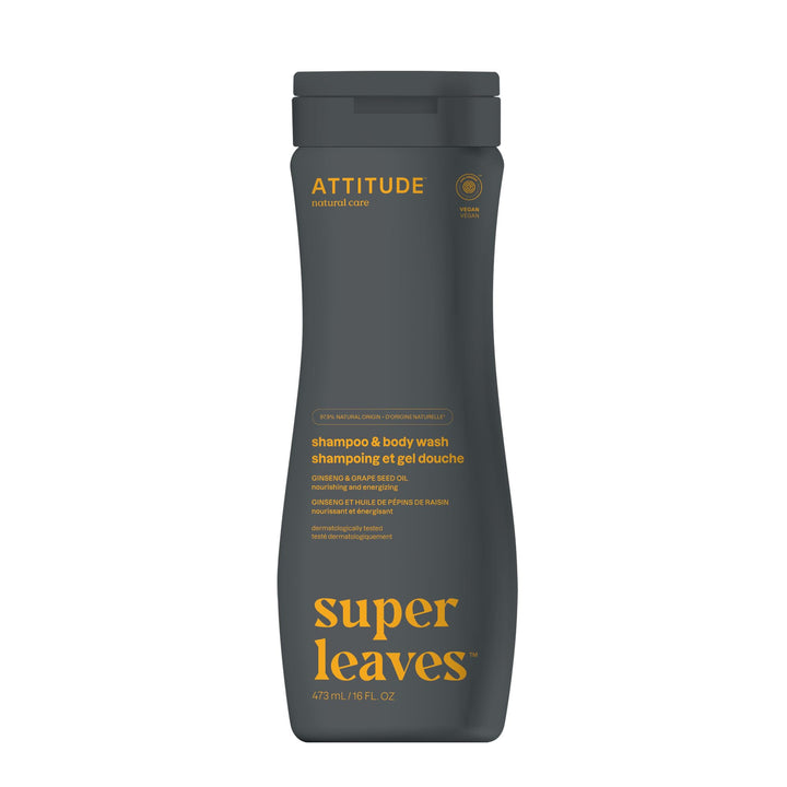 2 in 1 Natural Shampoo & Body Wash for men | EWG VERIFIED, Hypoallergenic & Dermatologist Tested | Vegan, Natural | Super leaves Collection (16 Fluid Ounce)