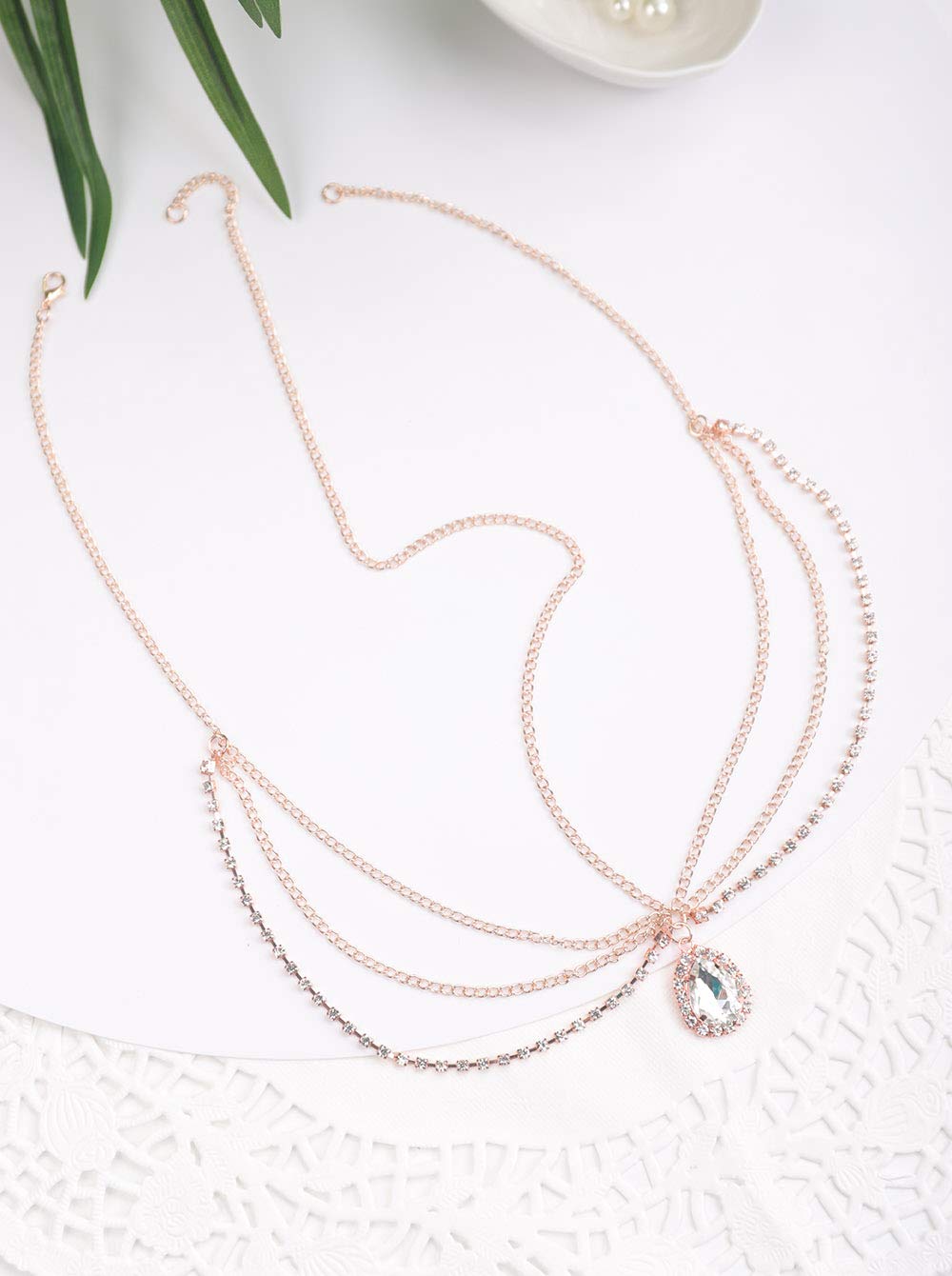 FXmimior Fashion Women Gypsy Bohe Halloween Charm Rhinestones Head Chain Vintage Rhinestones Crysatal Drop Headpiece Headband Wedding Prom Eveing Women Hair Accessories (gold)