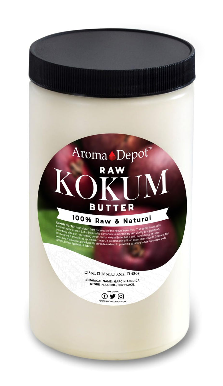 Aroma Depot 2 lb. Raw Unrefined Kokum Butter JAR Great for Skin, Body and Hair. 100% Pure I Natural I Cold Pressed I Thickener for Body Butters, Sunscreens, Soaps, Deodorants and Lotions.