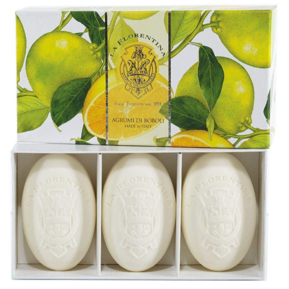 La Florentina: Agrumi di Boboli Bar Soaps, Citrus Scent, Bellosguardo Collection - Pack of 3 Soaps, 5.3 Ounces (150g) Each, Gift Box [ Italian Import ]