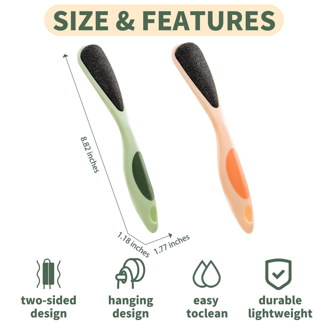 2 Packs Double-Sided Pumice Stone for Feet, Foot Scrubber Stone Handle, Ergonomic Easy to Reach, Feet Scrubber with Fine-Grained Frosted Stones, for Callus Removal, Improve Circulation Foot Care