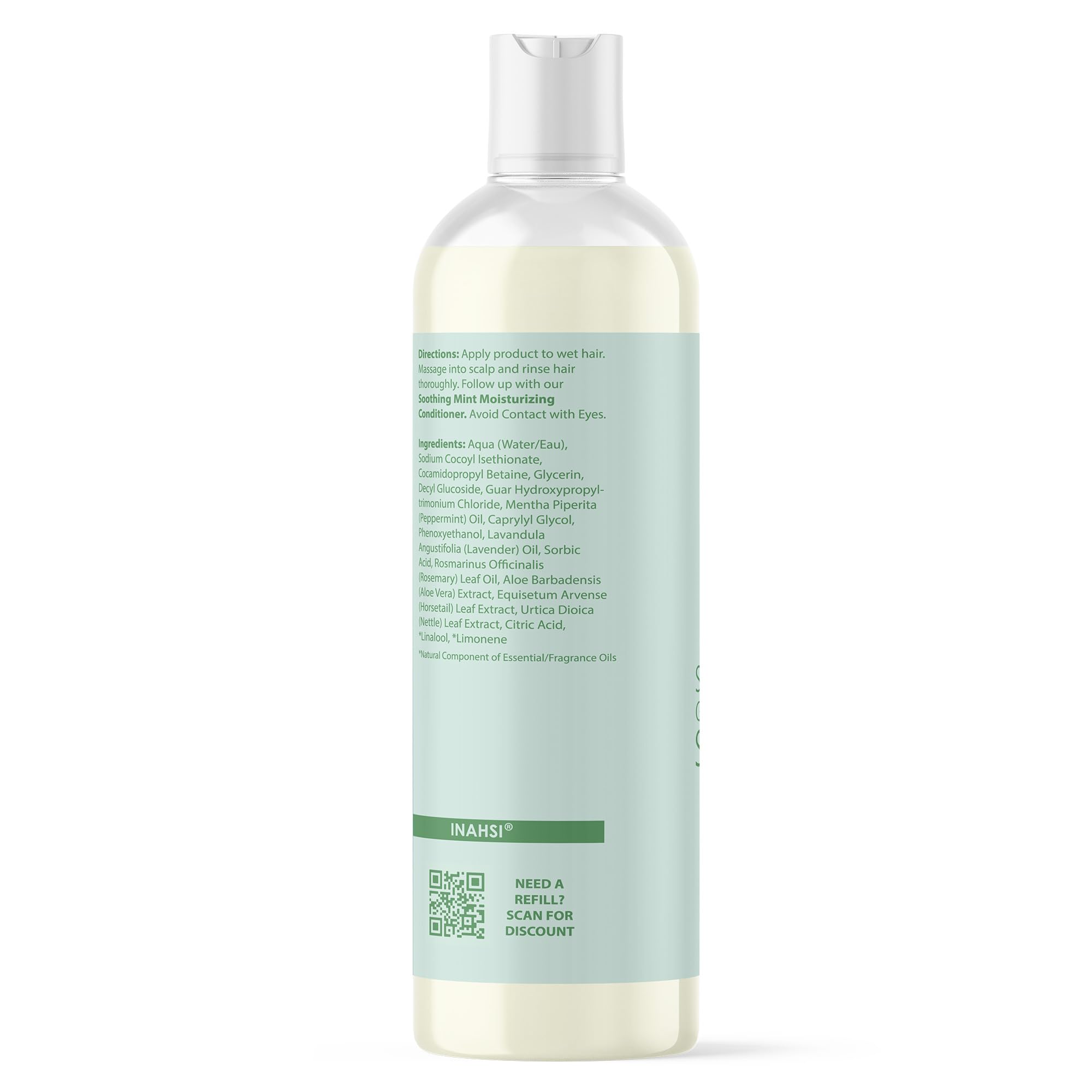 Inahsi Soothing Mint Gentle Cleansing Shampoo | Hair Shampoo for Men, Women, or Kids with Curly Hair | Hair Products for Naturally Curly Hair 12 oz | Made in the USA