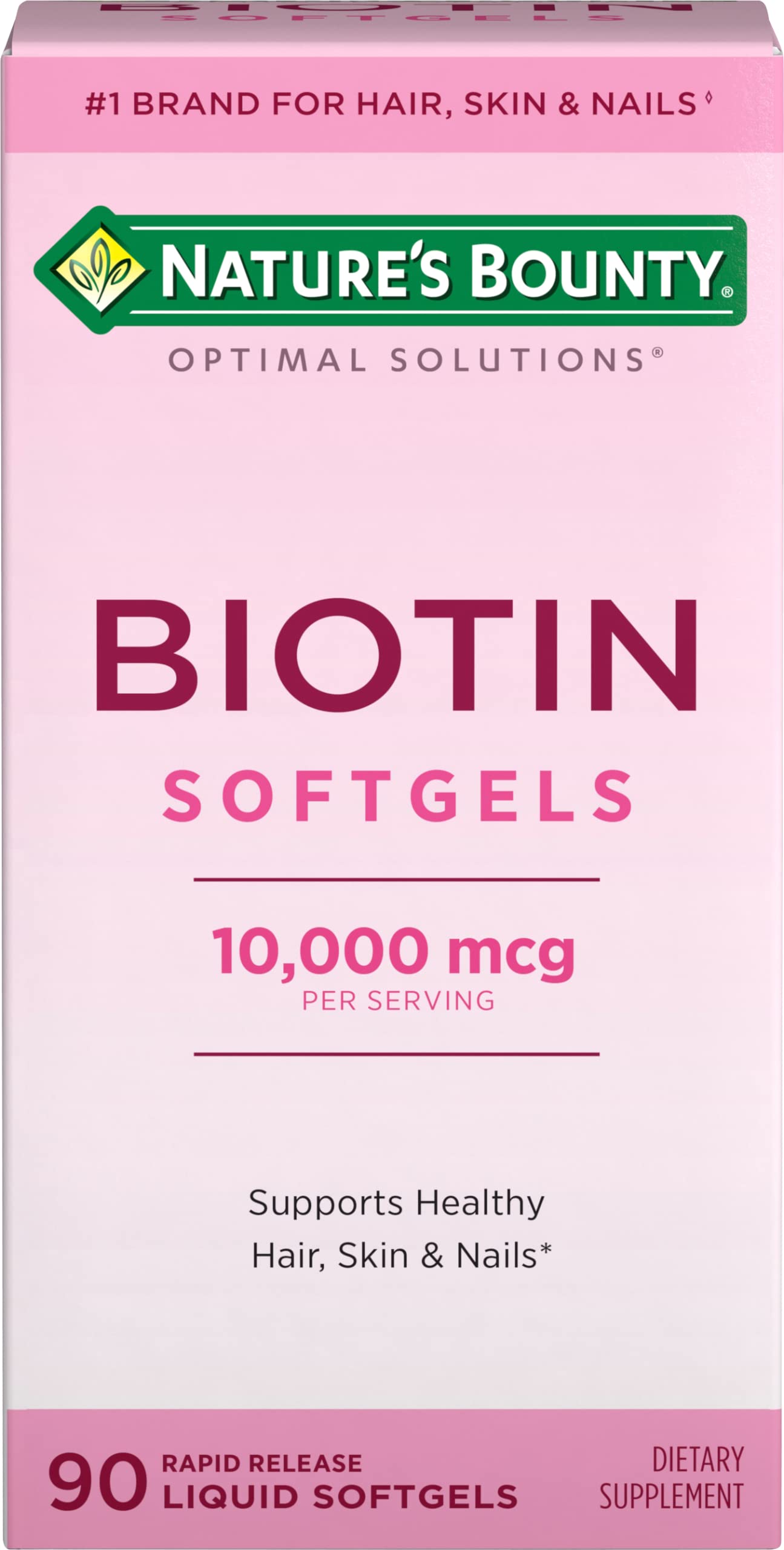 Nature's Bounty Biotin 10000mcg Supplement, Supports Healthy Hair, Skin and Nails, Optimal Solutions Hair Vitamin with Biotin, 90 Rapid Release Liquid Softgels