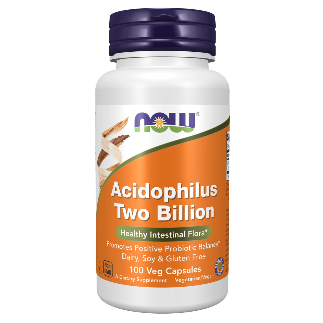 NOW Foods Supplements, Acidophilus, Two Billion, Strain Verified, Healthy Intestinal Flora*, 100 Veg Capsules