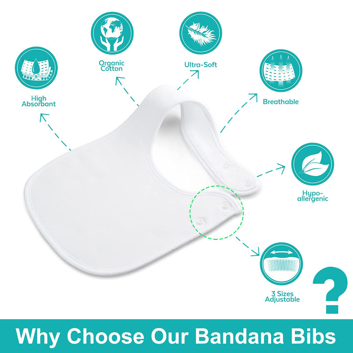 Benoxine Baby Bibs Soft and Absorbent Organic Cotton Bandana Bibs Set for Boys Girls Newborn Unisex Plain Color 3-36 Months,White, 12 Pcs