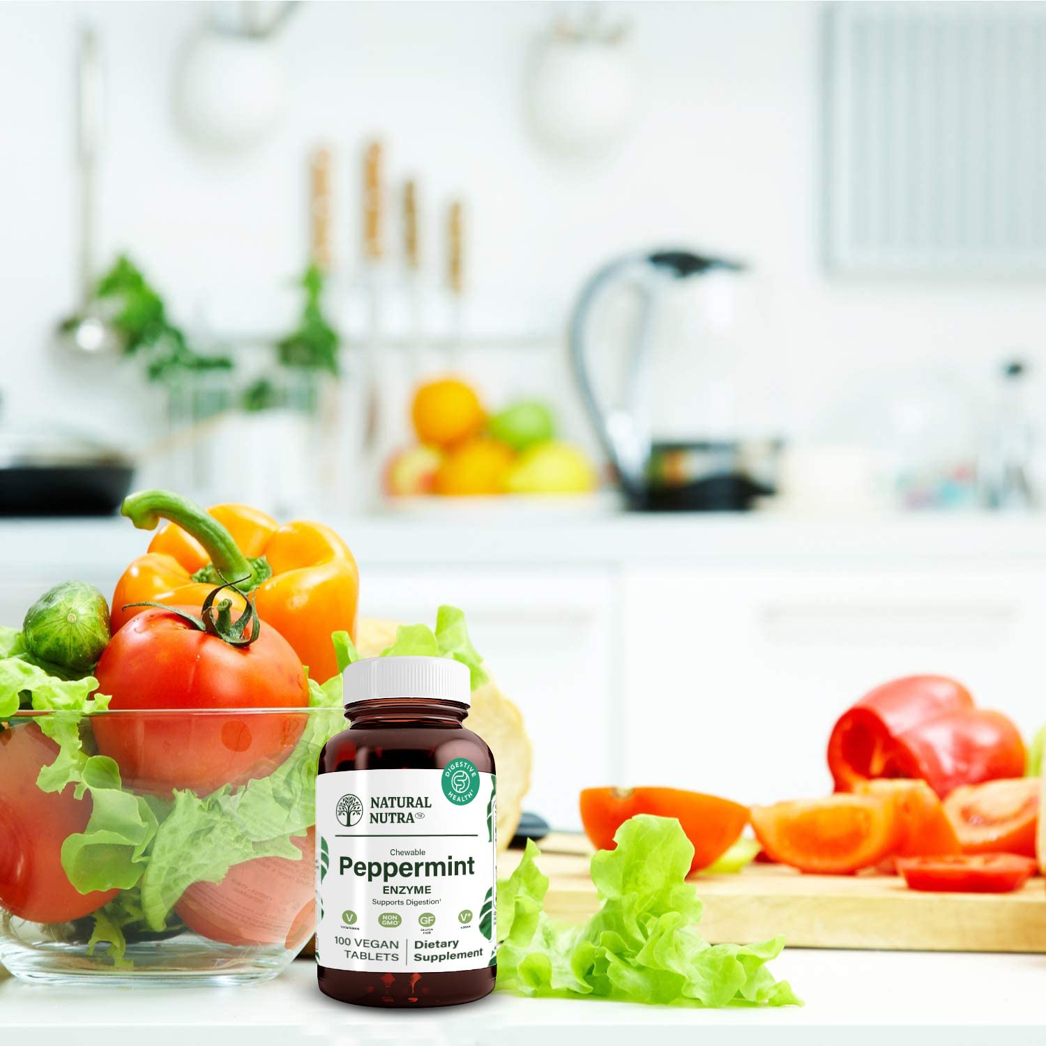 Natural Nutra Chewable Peppermint Digestive Enzyme Supplement, Help to Relieve Gas, Indigestion, and Other Digestive discomforts, Stomach Calmness, Papaya (Papain), Vegan and Vegetarian, 100 Tablets