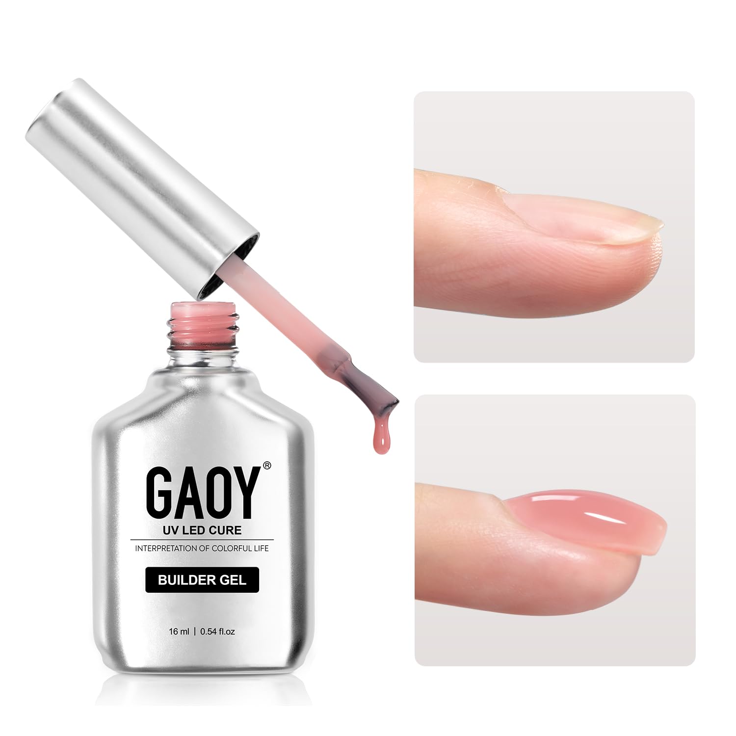 GAOY Builder Gel for Nails, 16ml Nail Strengthener in a Bottle, Nail Extension Hard Gel, Soak Off Long Lasting UV Light Cure, 1964 Quartz Pink, Base Coat Top Coat Needed