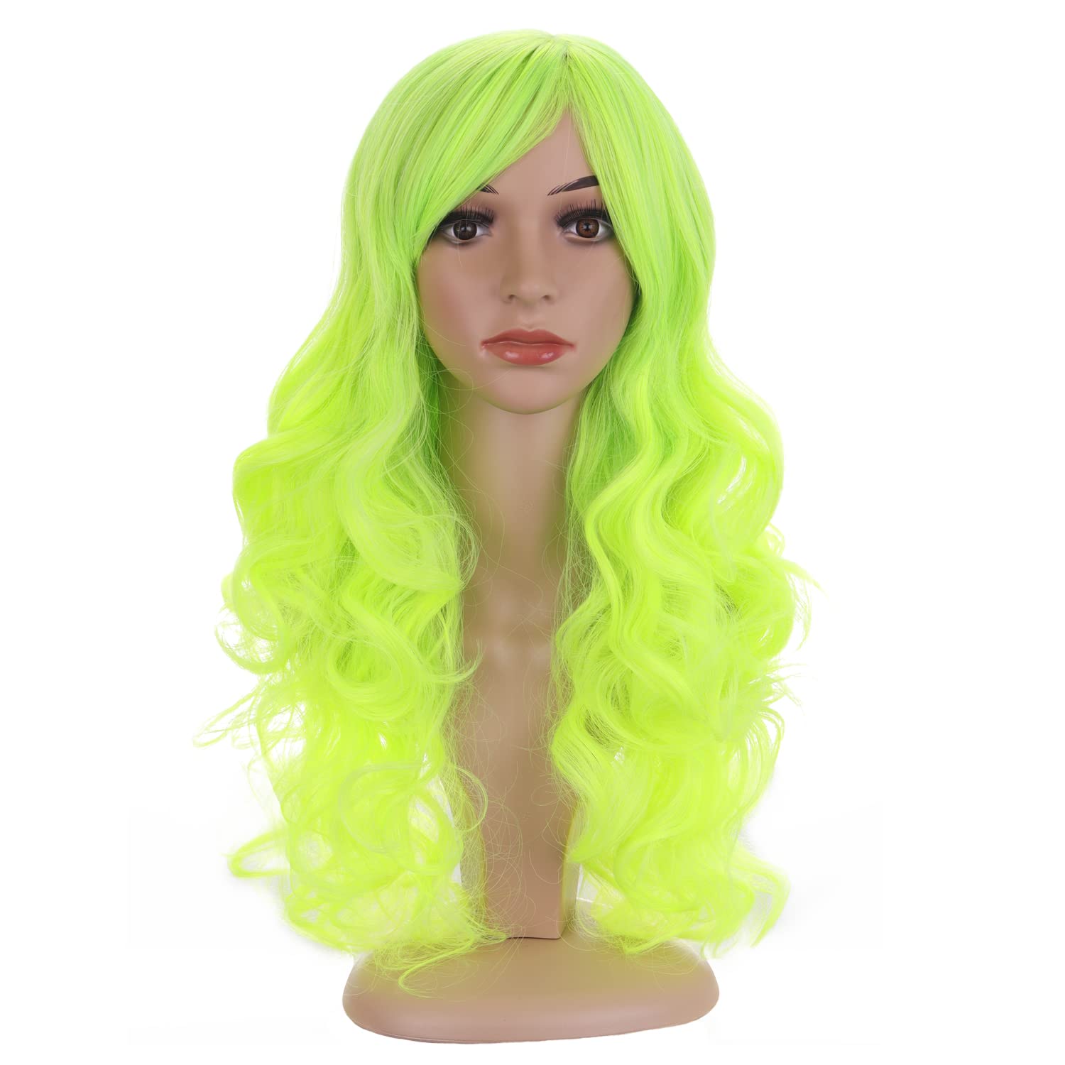 BERON 24 Stylish Long Curly Green Hair Wig Party Perruque (Mint Green)