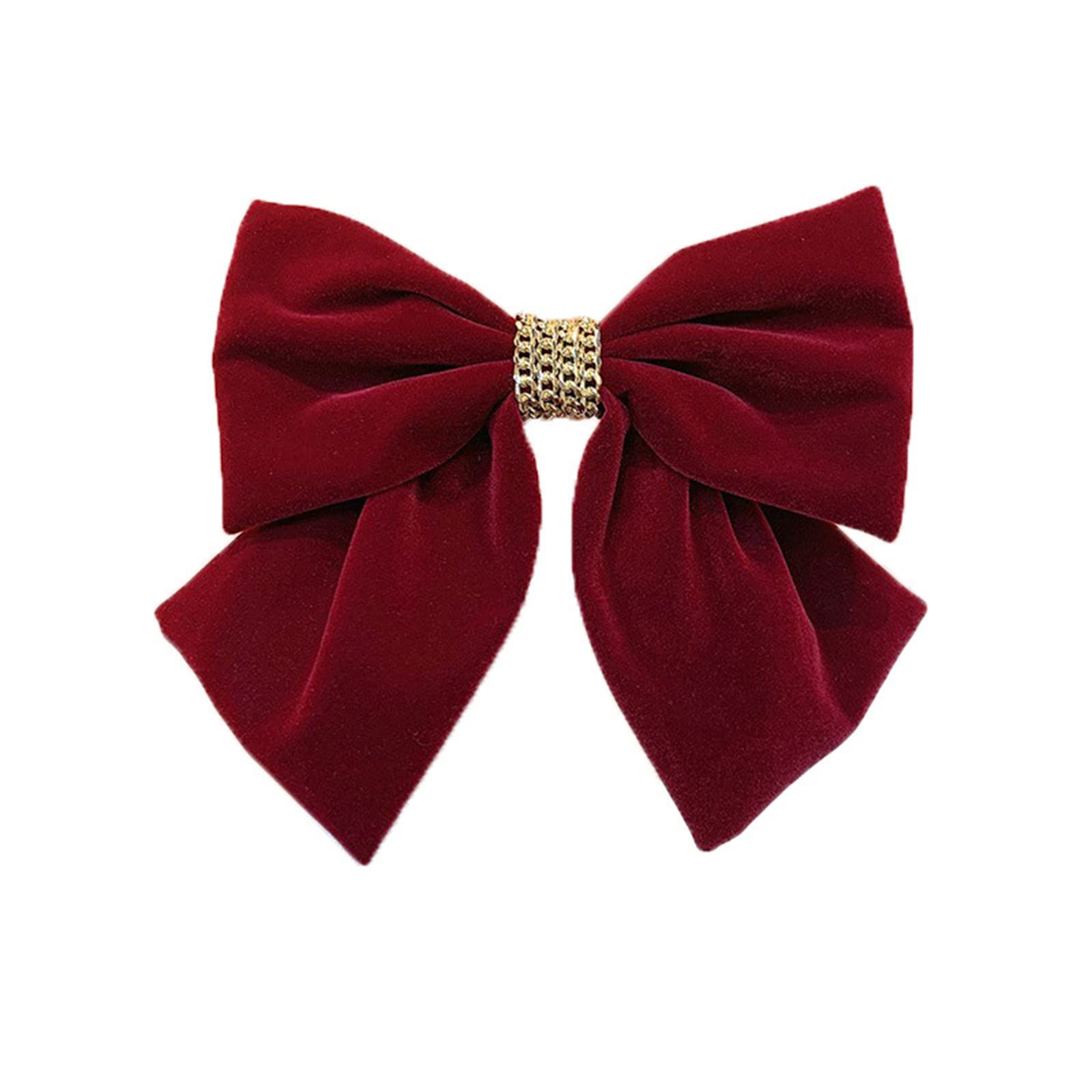 Large Hair Bows for Women Big Bow Hair Clip Girl French Barrette with Long Silky Satin Ribbon Solid Color Bowknot Hairpin Simple Lady Barrettes Hair Fastener Scrunchies Accessories (Black & Burgundy)