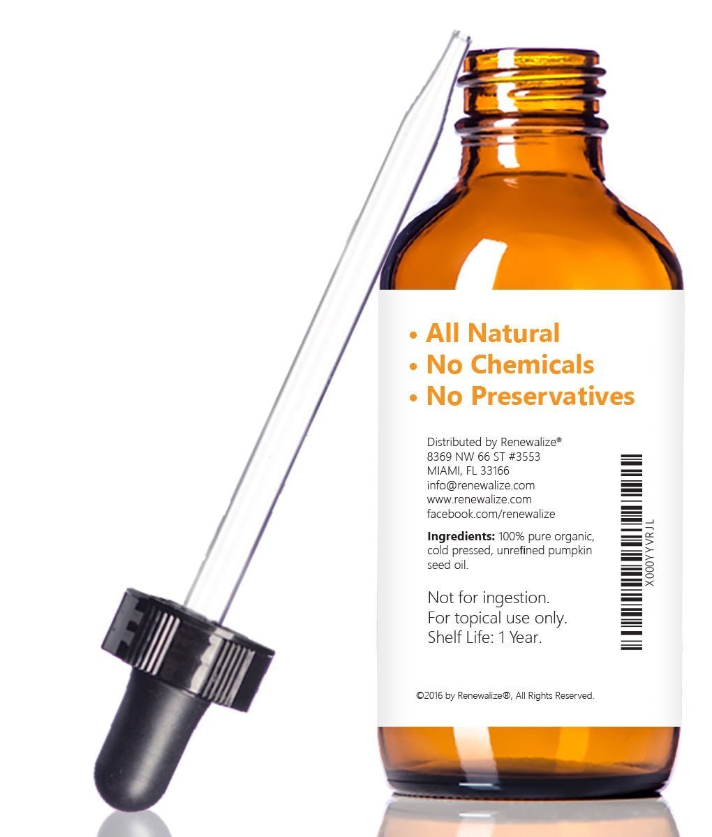 Organic PUMPKIN SEED OIL grown in USA - 4 oz. Dark Glass Bottle with Glass Eye Dropper | Highest Quality 100% Pure , Unrefined , Cold Pressed Oil