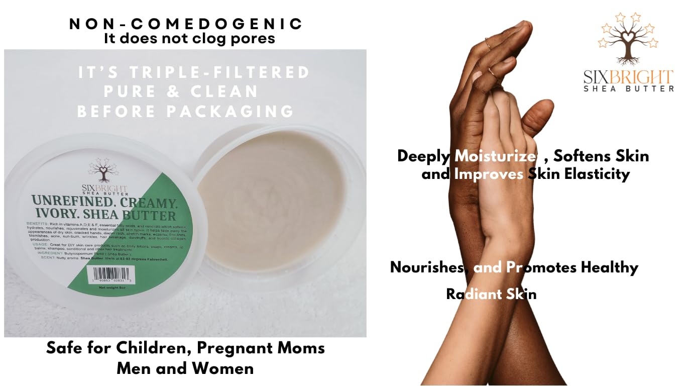 Sixbright Shea Butter Unrefined Raw African Natural Shea Butter-8 oz, Ivory