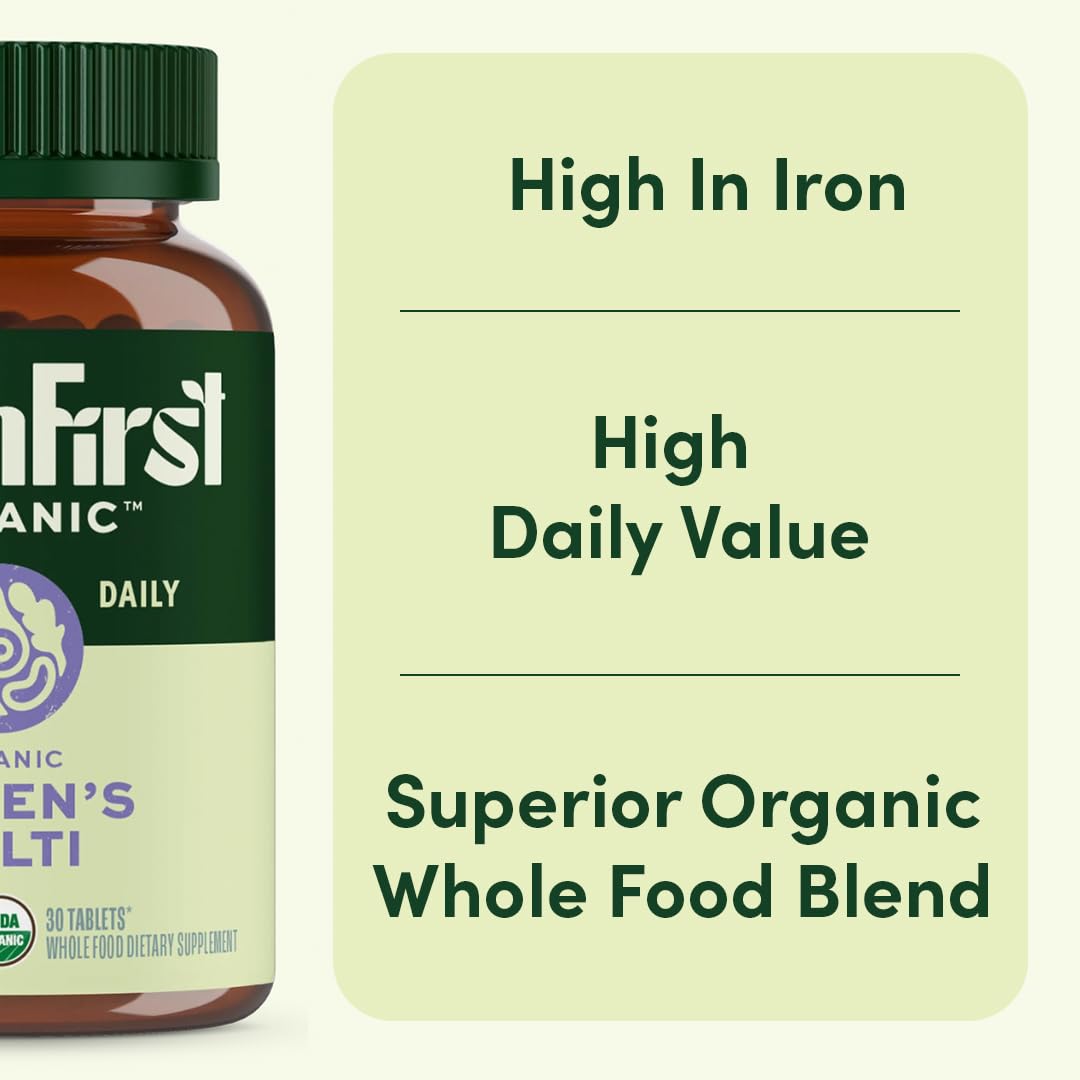 EarthFirst Organic Women’s Multi Once Daily, Women's Multivitamin, Iron, Vitamin B12 & More, 19 Vitamins from Herbs & Superfoods, 30 Count