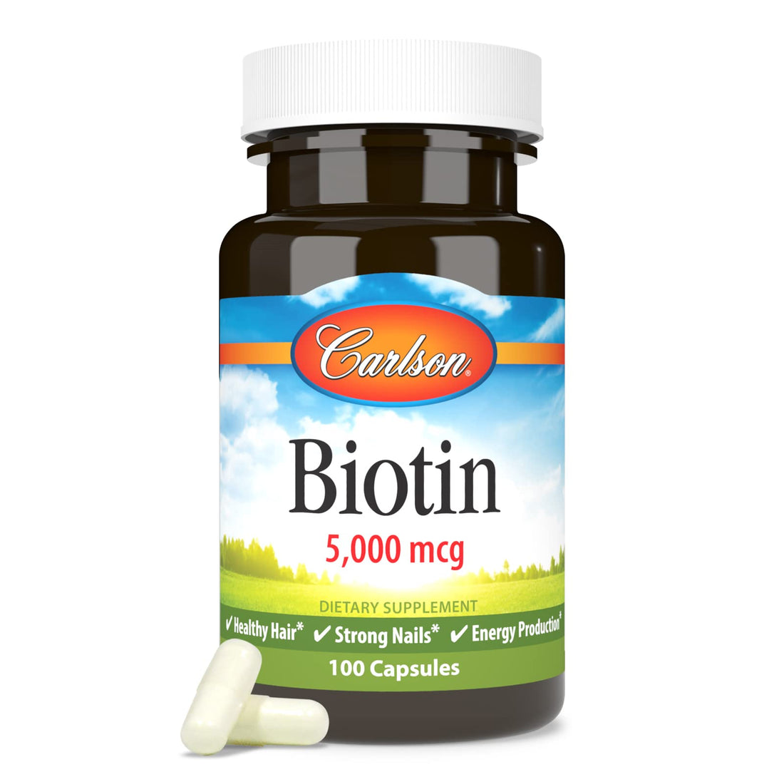 Carlson - Biotin, 5000 mcg, Healthy Hair, Strong Nails & Energy Production, 100 Capsules