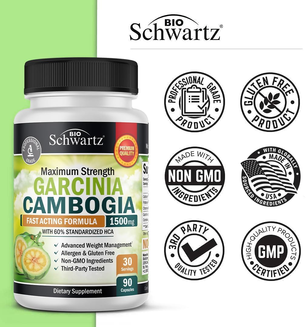 Garcinia Cambogia Weight Loss Pills - 1500mg HCA Pure Extract - Fast Acting Appetite Suppressant - Fat Burner for Women and Men to Help Lose Weight - Carb Blocker Metabolism Diet Pill - 90 Capsules