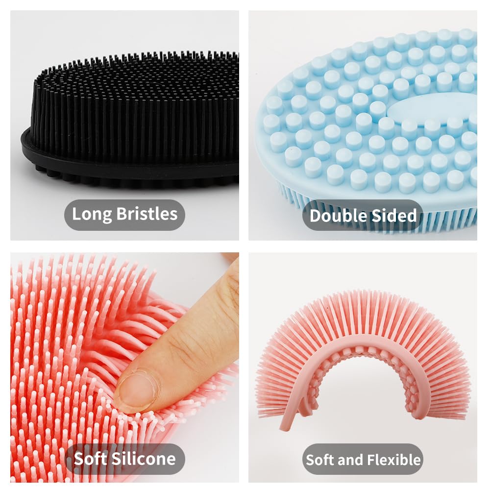 3 Pack Silicone Body Scrubber, Silicone Loofah Soft Exfoliating Body Scrubber, Silicone Body Brush Bath Shower Scrubber for Body, 2 in 1 Bath and Shampoo Wash Brush for Skin Exfoliation Men Women
