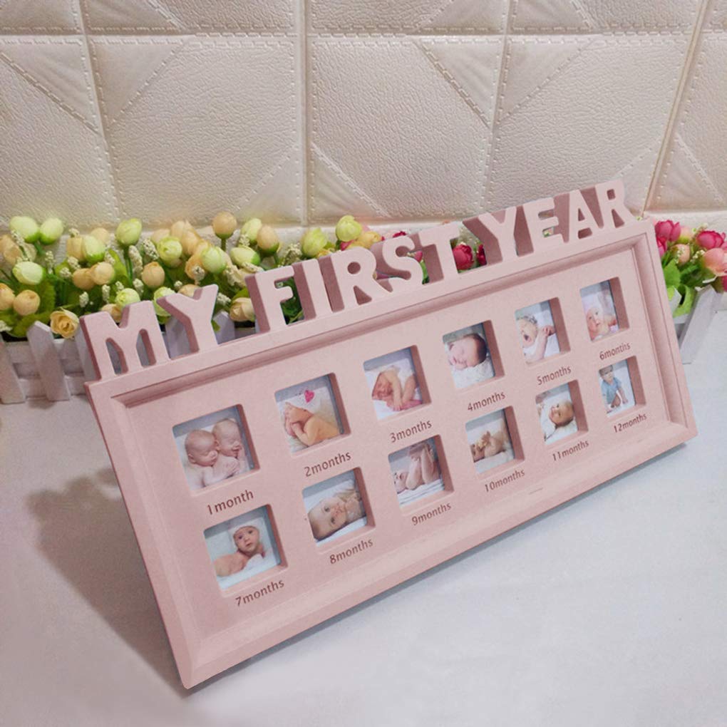 RONGXG Baby My First Year Photos Frame Multi-Photo Keepsake Picture Frame Girls Boys Pink 42x21cm