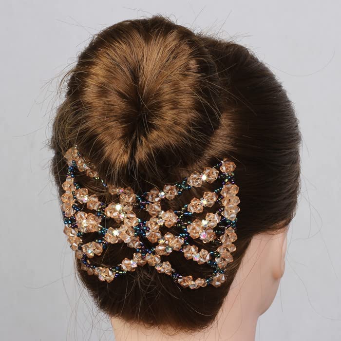 Lovef Ez Magic Beads Combs Double Stretching Combs Clips, perfect for Easy Ponytails, UpDos and Twists, Thick and Thin Hair, New Hair Accessory for Popular Hairstyles (Coffee)