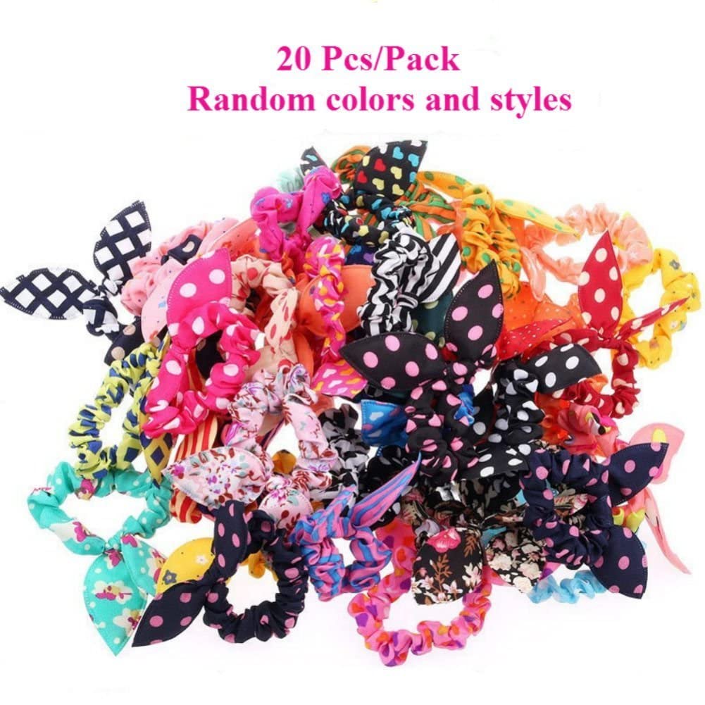 AKOAK 20 Pcs Per Pack Lovely Baby Girl's Rabbit Ear Hair Tie Bands Polka Dot Leopard Trip Ponytail Holder