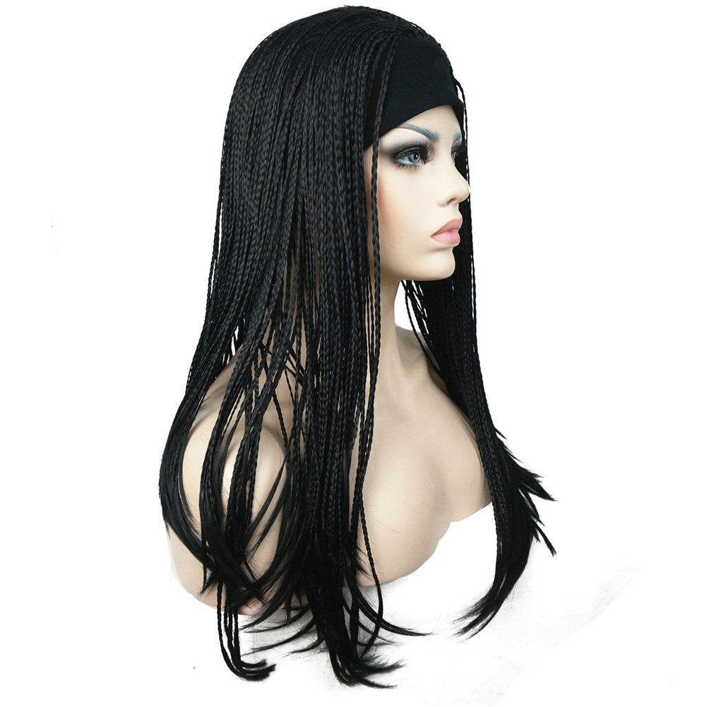 #1-Black: Aimole Long Braiding Crochet Hair Fully Hand Tied Twist Braided With Headband Half Wig(1-Black)