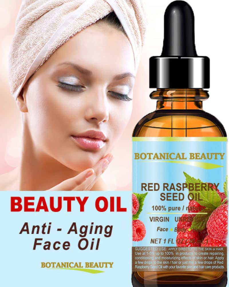 Botanical Beauty RED RASPBERRY SEED OIL 100% Pure Natural Virgin Unrefined Undiluted Cold Pressed Carrier Oil for Face, Skin, Hair, Body, Nails 1 Fl.oz.- 30 ml. Rich in Vitamin C, Vitamin E