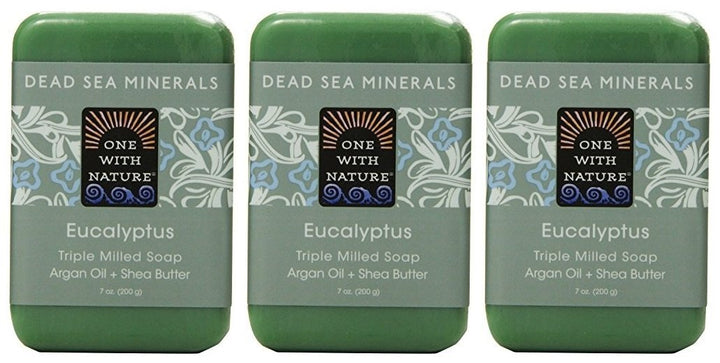 One With Nature Eucalyptus Soap (Pack of 3) With Dead Sea Minerals, Argan Oil, Shea and Eucalyptus Essential Oil, 7 oz. Each