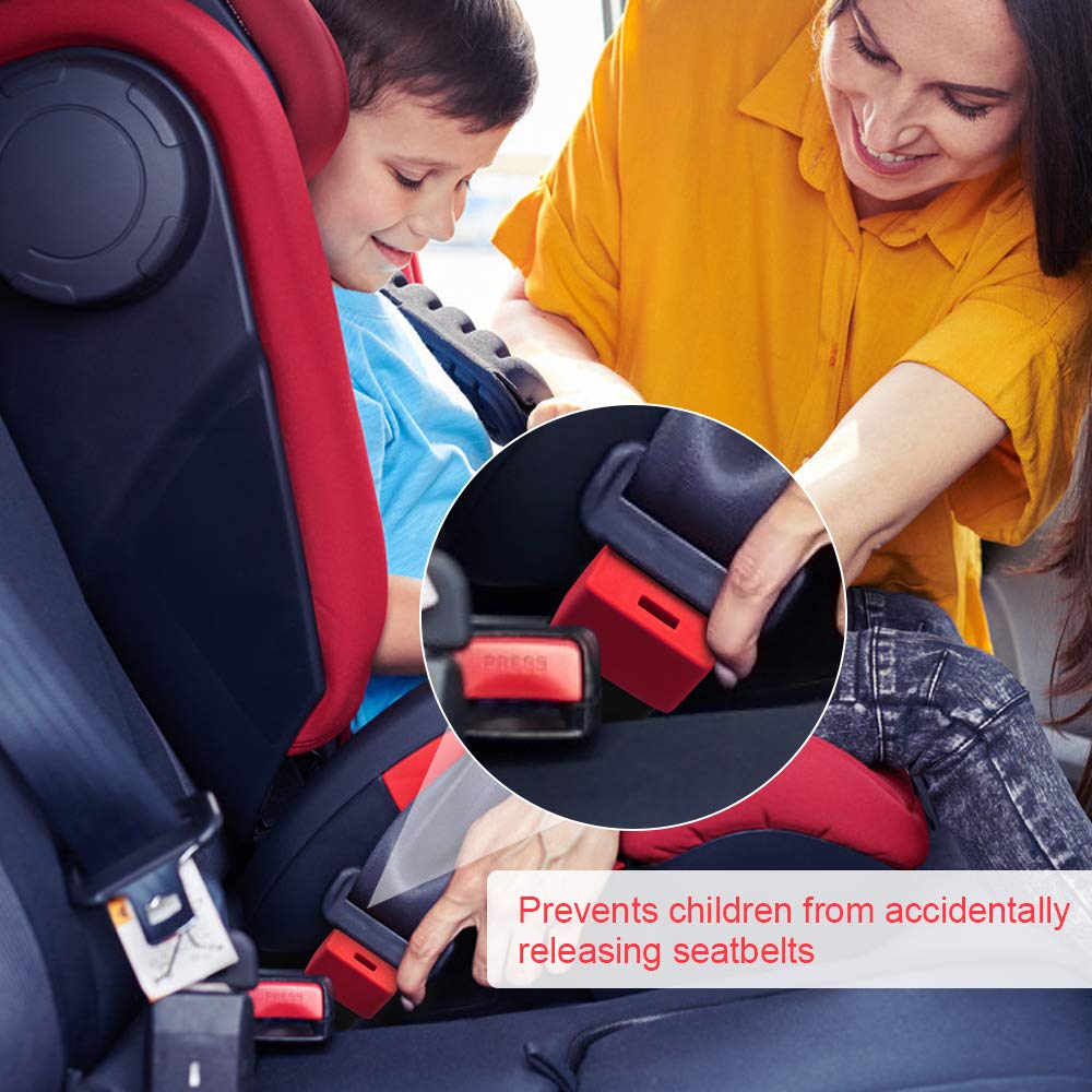 Morlike Silicone Seatbelt Secure Buckle Safety Cover Lock | Keep Children Safe in Car Seat and Prevent Kids from Accidentally Unbuckling | Buckle Guard Fits Almost Vehicles (red,2PACK)