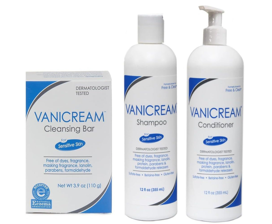Vanicream Shampoo and Conditioner Set with Cleansing Bar for Sensitive Skin – 12oz Shampoo and Conditioner, 3.9oz Cleansing Bar