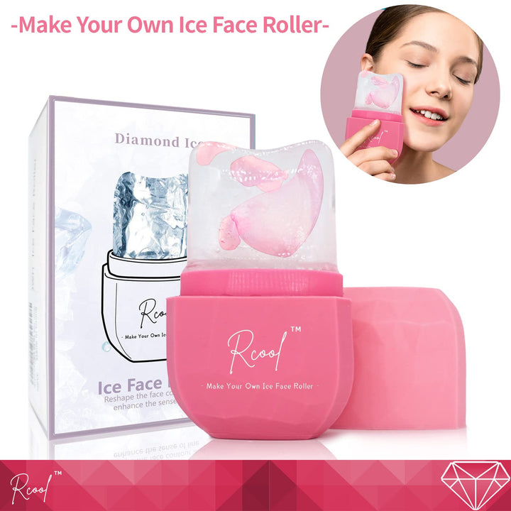 Ice Roller For Face Eyes and Neck,Rcool Revolutionary Diamond Ice Face Roller To Brighten Skin & Enhance Your Natural Glow/De-puff Eye Bags Shrink Pores and Lubricate the Skin.(Pink)