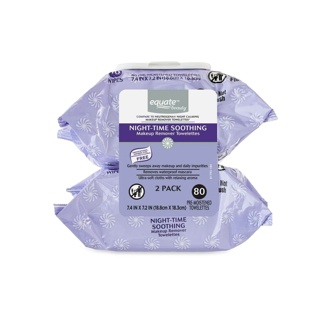 Equate Pre-Moistened Night-Time Soothing Makeup Remover Towelettes, 80 Ct, 2 Pk