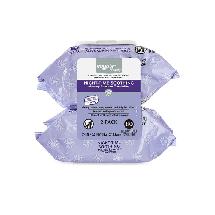 Equate Pre-Moistened Night-Time Soothing Makeup Remover Towelettes, 80 Ct, 2 Pk