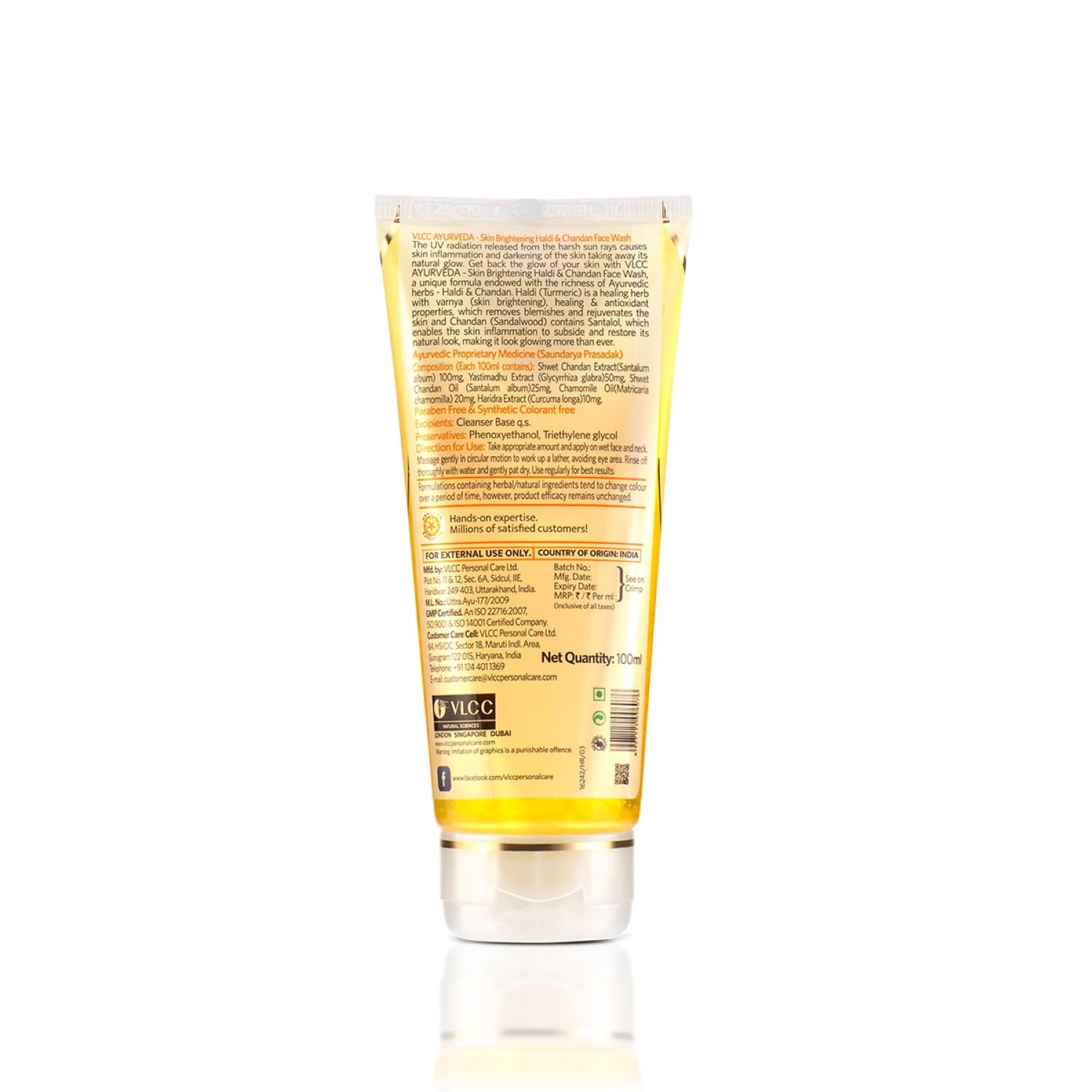 VLCC Ayurveda Skin Brightening Haldi & Chandan Face Wash -100ml- For Skin Brightening. Soap Free, Paraben and Synthetic colorant free.
