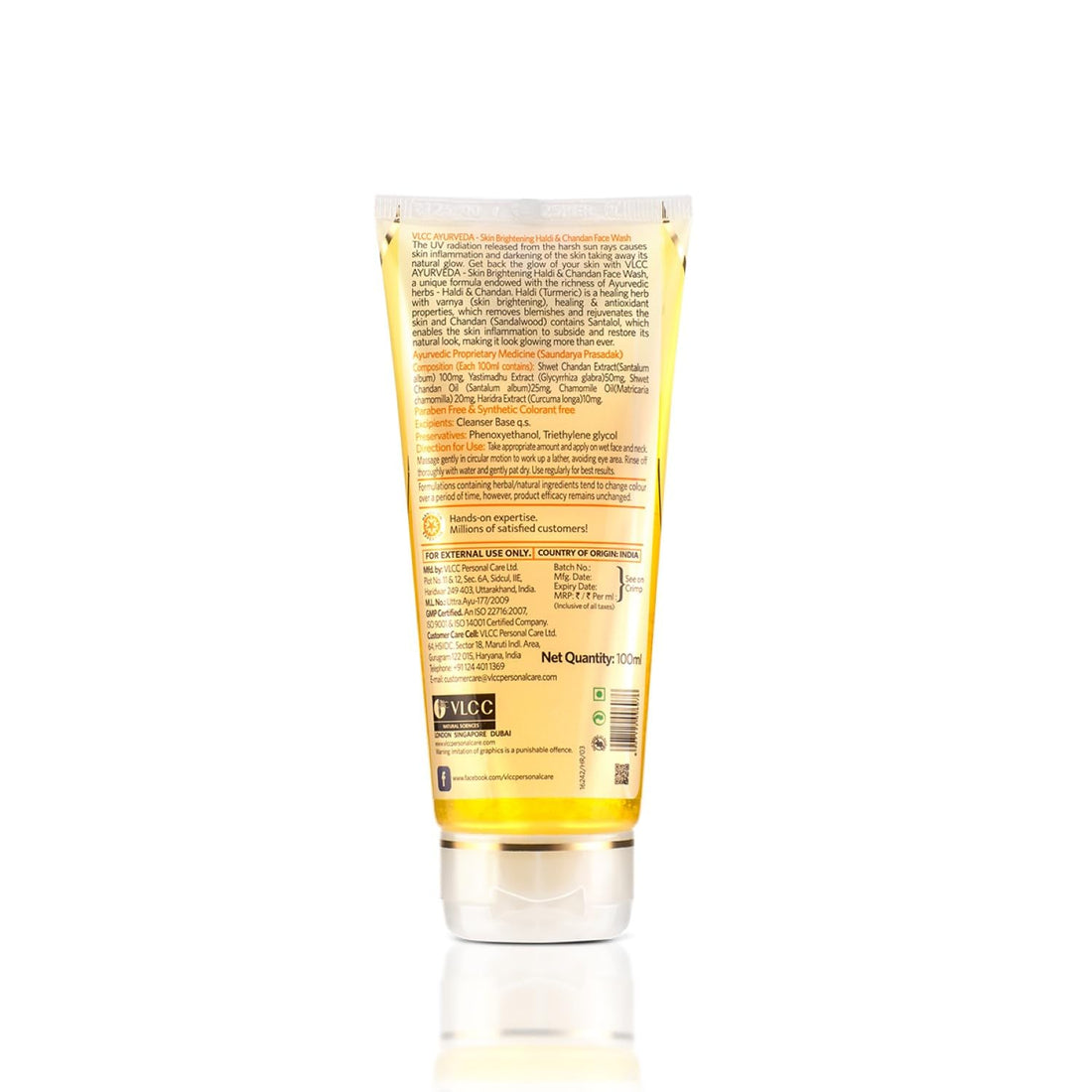 VLCC Ayurveda Skin Brightening Haldi & Chandan Face Wash -100ml- For Skin Brightening. Soap Free, Paraben and Synthetic colorant free.