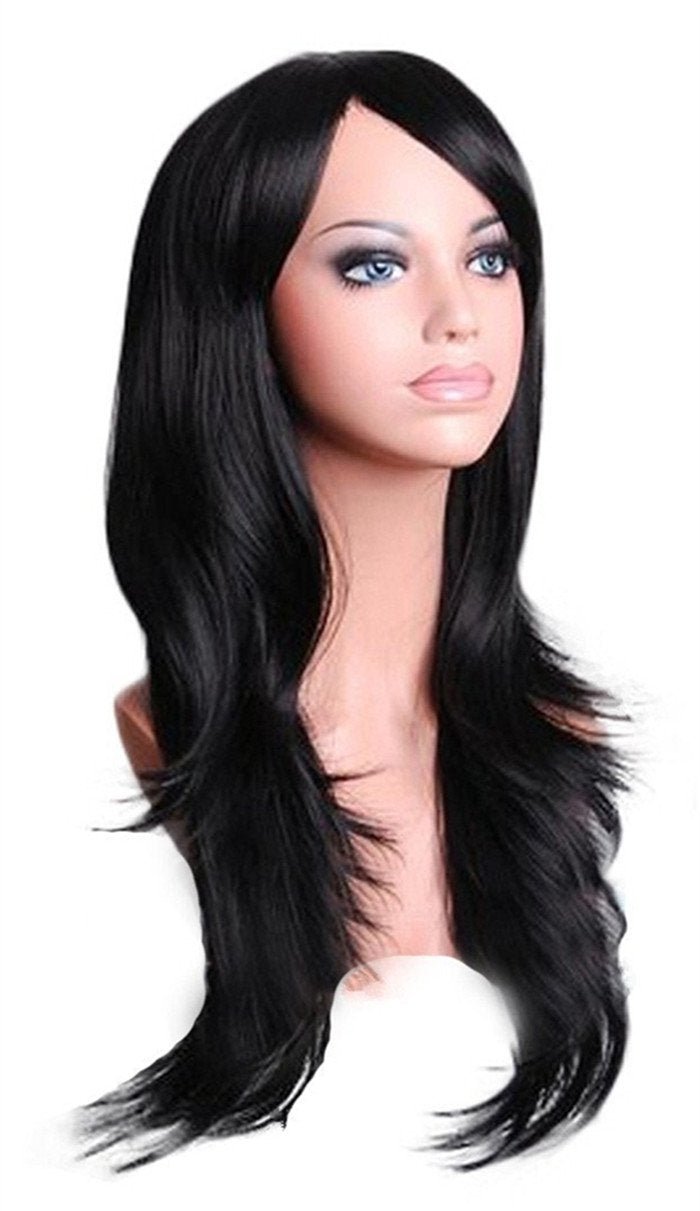AneShe Wigs 28 Long Wavy Hair Heat Resistant Cosplay Wig for Women (Black)
