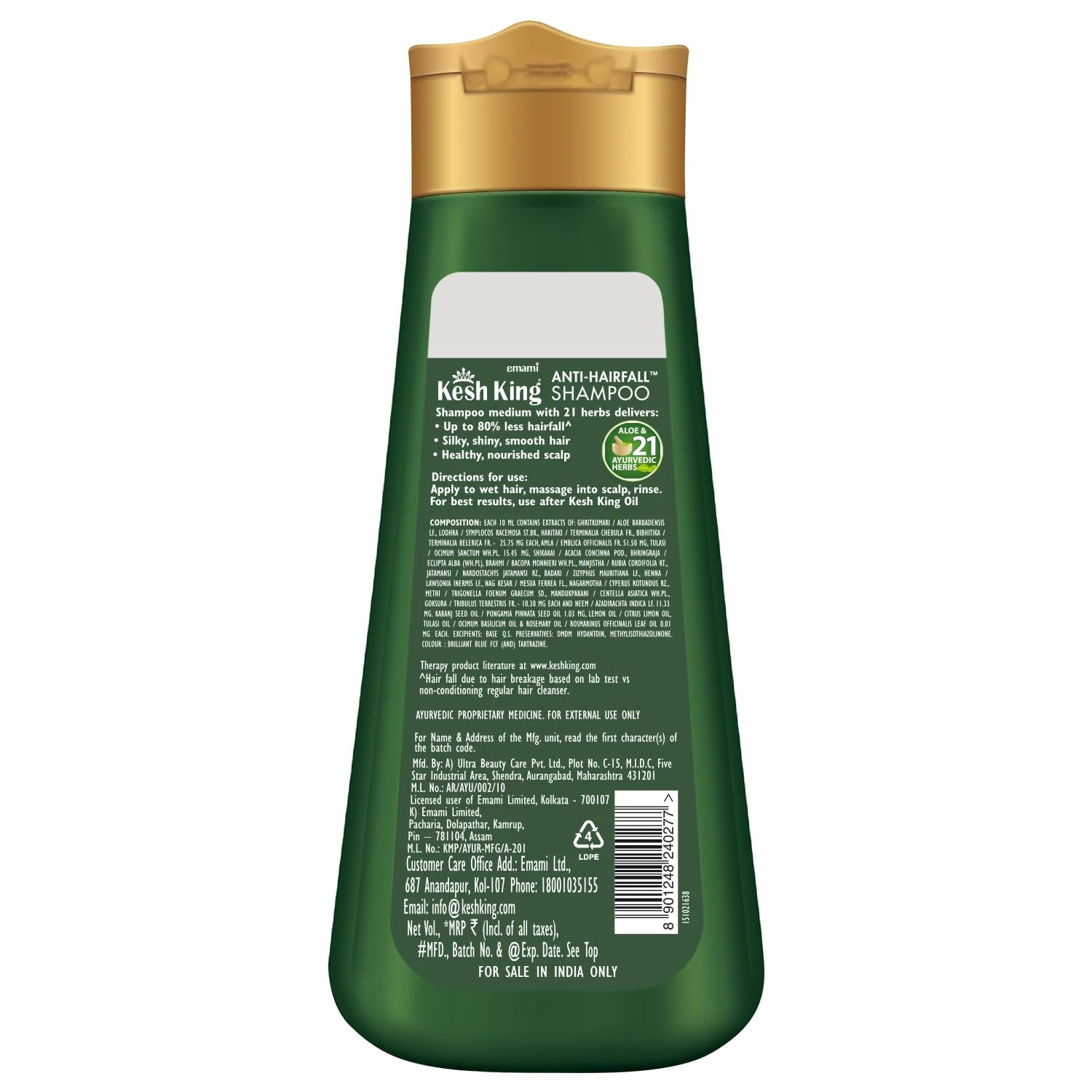 KESH KING Anti Hairfall Shampoo | with 21 Ayurvedic Herbs & Aloe Vera | Provides Healthy Nourished Scalp | for Shiny & Smooth Hairs | 6.76 Fl Oz/200ml
