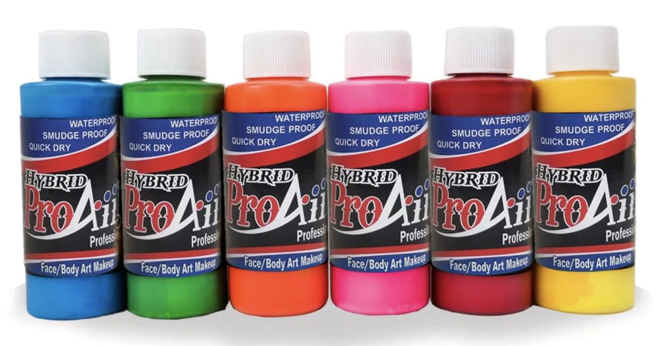 Face Painting Makeup - ProAiir Waterproof Makeup - Set of 6 Atomic UV Colors by Dutch Bihary - 1 oz (30ml)