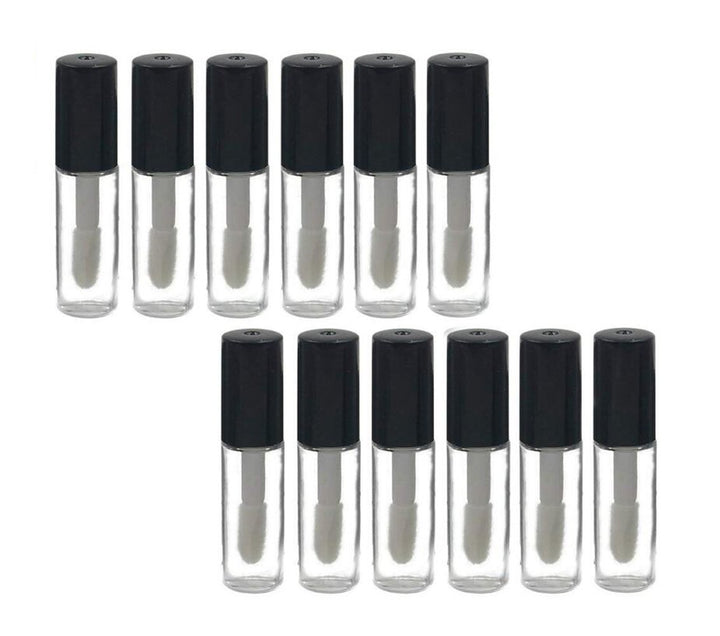12PCS 1.2ML Lip Balm Container Tubes With Black Cap & Inner Plug- Mini Plastic Empty Lip Gloss Tube For DIY Using