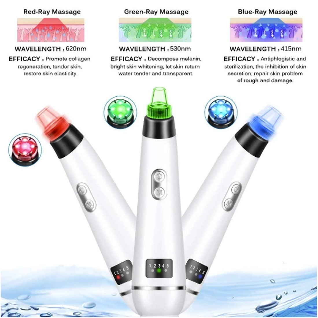 Blackhead Remover Pore Vacuum, Electric Blackhead Vacuum Cleaning Tool with 3 IPL Beauty Lamps & 6 Suction Heads - Pore Extractor, Facial Acne Comedone Cleaner for Women & Men